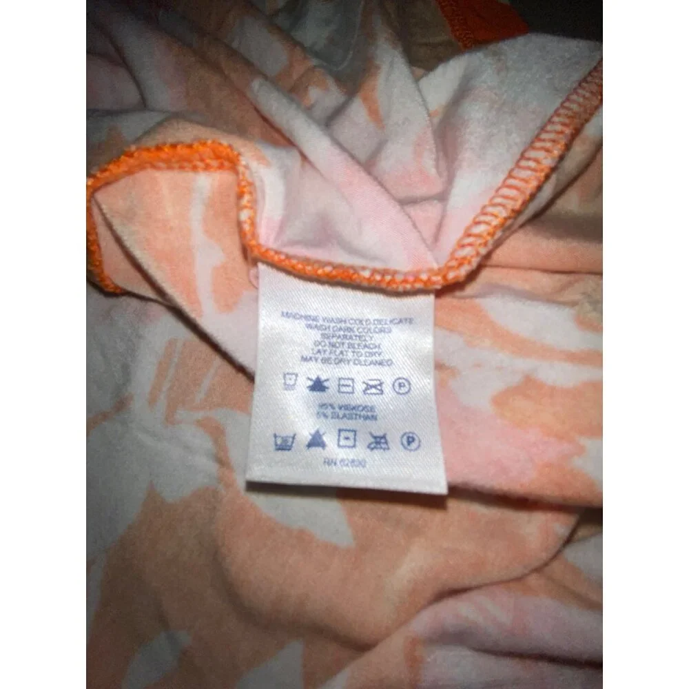 Lands End Floral Short Sleeve Dress Small Orange Pink Flattering Fit Lightweight - Picture 4 of 7